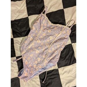 Shade Shore Lilac Floral Print One Piece Swimsuit Adjustable Straps XS